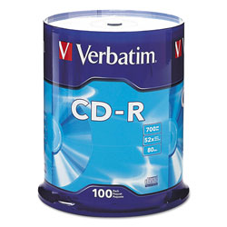 Verbatim CD-R Discs, 700MB/80min, 52x, Spindle, Silver, 100/Pack (VER94554)