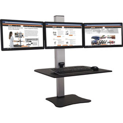 Victor High Rise Electric Triple Monitor Standing Desk - 23 in to 34 in Screen Support - 37.50 lb Load Capacity - 20 in, x 28 in x 23 in Depth - Desktop, Tabletop - High Pressure Laminate (HPL) - Wood, Steel, Aluminum - Black, Aluminum