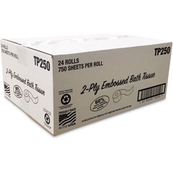 vonDrehle Standard Bath Tissue - 2 Ply - 4 in x 4.10 in - 750 Sheets/Roll - White - Fiber - For Bathroom - 24 / Carton