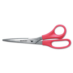 Westcott® Value Line Stainless Steel Shears, 8" Long, 3.5" Cut Length, Red Straight Handle (ACM40618)