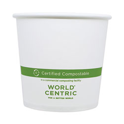 World Centric Paper Bowls, 4.4 in dia x 4.4 in, 24 oz, White, 500/Carton