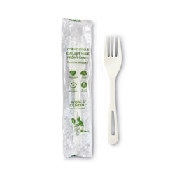 World Centric TPLA Compostable Cutlery, Fork, 6.3 in, White, 750/Carton