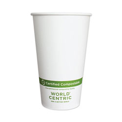World Centric Paper Hot Cups, 16 oz, White, 1,000/Carton