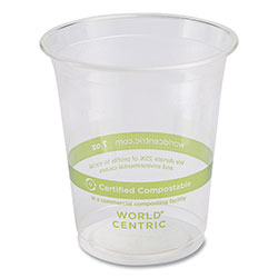 World Centric PLA Clear Cold Cups, 7 oz, Clear, 2,000/Carton