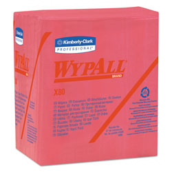 WypAll® X80 Cloths, 1/4 Fold, HYDROKNIT, 12 1/2 x 12, Red, 50/Box, 4 Boxes/Carton (KIM41029)