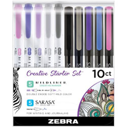 Zebra Pen Sarasa Pens/Mildliner Creative Starter Kit - Needle Marker Point Style - Multi Ink - 10 / Pack