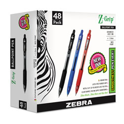 Zebra Pen Z-Grip Retractable Ballpoint Pen, Medium 1mm, Assorted Ink/Barrel, 48/Pack