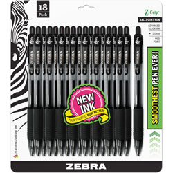 Zebra Ballpoint Pen, Retractable, 1.0mm Pt, 18/PK, Black
