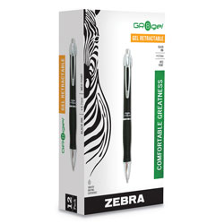 Zebra Pen GR8 Retractable Gel Pen, Medium 0.7mm, Black Ink, Black/Silver Barrel, Dozen