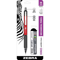 Zebra Pen M-350 Mechanical Pencil, HB, #2 Lead, 0.7 mm Lead Diameter, Refillable, Black Lead, Crimson Red Metal Barrel, 1 Pack