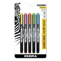Zebra Pen Zebrite Eco Double-ended Highlighter, Chisel/Bullet Tip, Assorted Colors, 5/Set