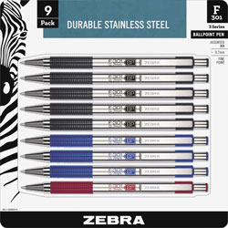 Zebra Ballpoint Pen, Retractable, Refillable, 0.7mm, 9/PK, Black Ink