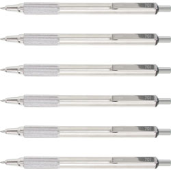 Zebra Ballpoint Pens, Retractable, Stainless Steel, .7mm, 6/BX, Black