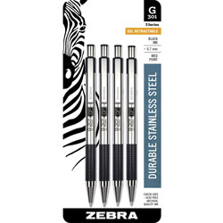 Zebra Pen Gel Pen, 0.7Mm Point, 4/Pk, Black