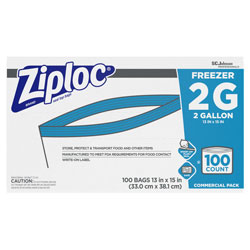 Ziploc® Double Zipper Freezer Bags, 2 gal, 2.7 mil, 13 in x 15.5 in, Clear, 100/Carton