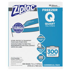 Ziploc® Double Zipper Freezer Bags, 1 qt, 2.7 mil, 7 in x 7.75 in, Clear, 300/Carton