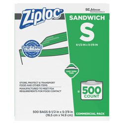 Ziploc® Resealable Sandwich Bags, 1.2 mil, 6.5 in x 6 in, Clear, 500/Box