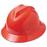 MSA V-Gard Full-Brim Hard Hats, Ratchet Suspension, Size 6 1/2 - 8, Red view 1
