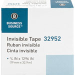 Business Source Invisible Tape, 1" Core, 3/4"x1296", Transparent view 1