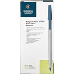 Business Source Ballpoint Stick Pens, Med Pt, Lt Gray Barrel, Blue Ink view 1
