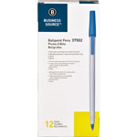 Business Source Ballpoint Stick Pens, Fine Pt, Light Gray Barrel, Blue Ink view 2