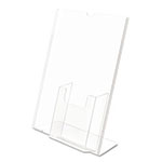 Deflecto Superior Image Slanted Sign Holder with Front Pocket, 9w x 4.5d x 10.75h, Clear view 3