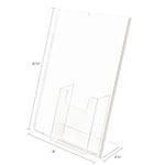 Deflecto Superior Image Slanted Sign Holder with Front Pocket, 9w x 4.5d x 10.75h, Clear view 4