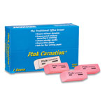 Dixon Pink Carnation Erasers, For Pencil Marks, Rectangular Block, Medium, Pink, Dozen orginal image