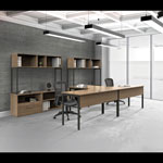 Linea Italia Urban Desk Workstation, 47.25w x 23.75d x 29.5h, Natural Walnut view 3