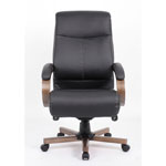 Lorell Wood Base Leather High-back Executive Chair - Black Leather Seat - Black Leather Back - High Back - Armrest - 1 Each view 1