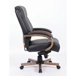 Lorell Wood Base Leather High-back Executive Chair - Black Leather Seat - Black Leather Back - High Back - Armrest - 1 Each view 3