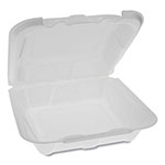 Pactiv Foam Hinged Lid Containers, Dual Tab Lock Economy, 8.42 x 8.15 x 3, 1-Compartment, White, 150/Carton view 1