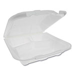 Pactiv Foam Hinged Lid Containers, Dual Tab Lock Economy, 9.13 x 9 x 3.25, 3-Compartment, White, 150/Carton orginal image