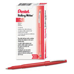 Pentel Rolling Writer Stick Roller Ball Pen, Medium 0.8mm, Red Ink/Barrel, Dozen view 2