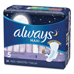Always® Maxi Pads with Wings, Extra Heavy, Overnight, Unscented, Size 5, 20 Per Box view 1