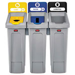 Rubbermaid Slim Jim Recycling Station Kit, 69 gal, 3-Stream Landfill/Paper/Bottles/Cans view 1