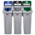 Rubbermaid Slim Jim Recycling Station Kit, 69 gal, 3-Stream Landfill/Mixed Recycling view 1