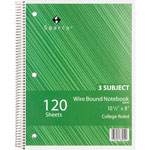 Sparco Notebooks, Wirebound, 3 Subject, 10 1/2"x8", College Ruled, 180SH view 3