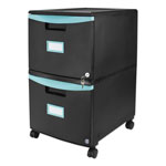 Storex Two-Drawer Mobile Filing Cabinet, 14.75w x 18.25d x 26h, Black/Teal view 1