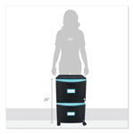 Storex Two-Drawer Mobile Filing Cabinet, 14.75w x 18.25d x 26h, Black/Teal view 3