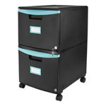 Storex Two-Drawer Mobile Filing Cabinet, 14.75w x 18.25d x 26h, Black/Teal view 5