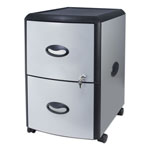 Storex Two-Drawer Mobile Filing Cabinet, Metal Siding, 19w x 15d x 23h, Silver/Black view 3