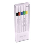 Uni-Ball EMOTT Porous Point Pens, Fine 0.4 mm, Assorted Ink, White Barrel, 5/Pack view 1