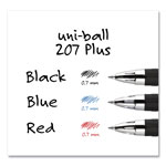 Uni-Ball 207 Plus+ Gel Pen, Retractable, Medium 0.7 mm, Blue Ink, Black Barrel, Dozen view 5