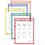 C-Line Reusable Dry Erase Pockets, 9 x 12, Assorted Primary Colors, 10/Pack orginal image