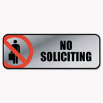 Consolidated Stamp Brushed Metal Office Sign, No Soliciting, 9 x 3, Silver/Red orginal image
