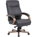 Lorell Wood Base Leather High-back Executive Chair - Black Leather Seat - Black Leather Back - High Back - Armrest - 1 Each orginal image