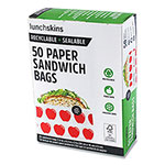 lunchskins Peel and Seal Sandwich Bag with Closure Strip, 6.3 x 2 x 7.9, White with Red Apple, 50/Box orginal image