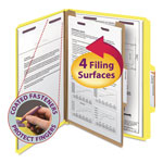 Smead Four-Section Pressboard Top Tab Classification Folders with SafeSHIELD Fasteners, 1 Divider, Letter Size, Yellow, 10/Box orginal image