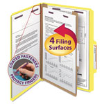 Smead Four-Section Pressboard Top Tab Classification Folders with SafeSHIELD Fasteners, 1 Divider, Legal Size, Yellow, 10/Box orginal image